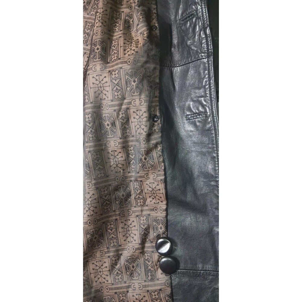 VTG G III Double Breasted Full Length Leather Trench Coat L Black Matrix Grunge - Picture 9 of 15